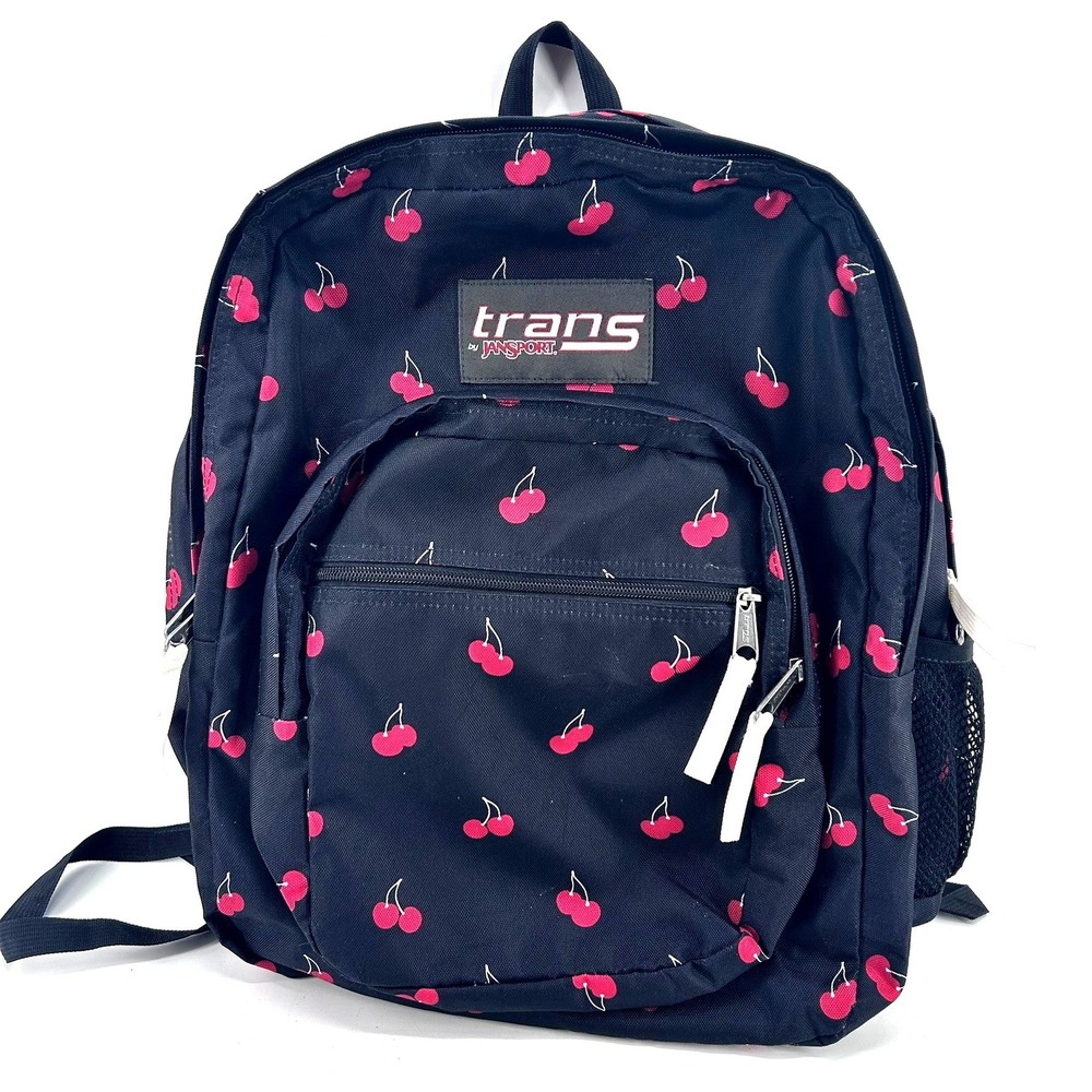 Trans by JanSport Cherry Print Backpack Black Red Fruit Pattern School Bag